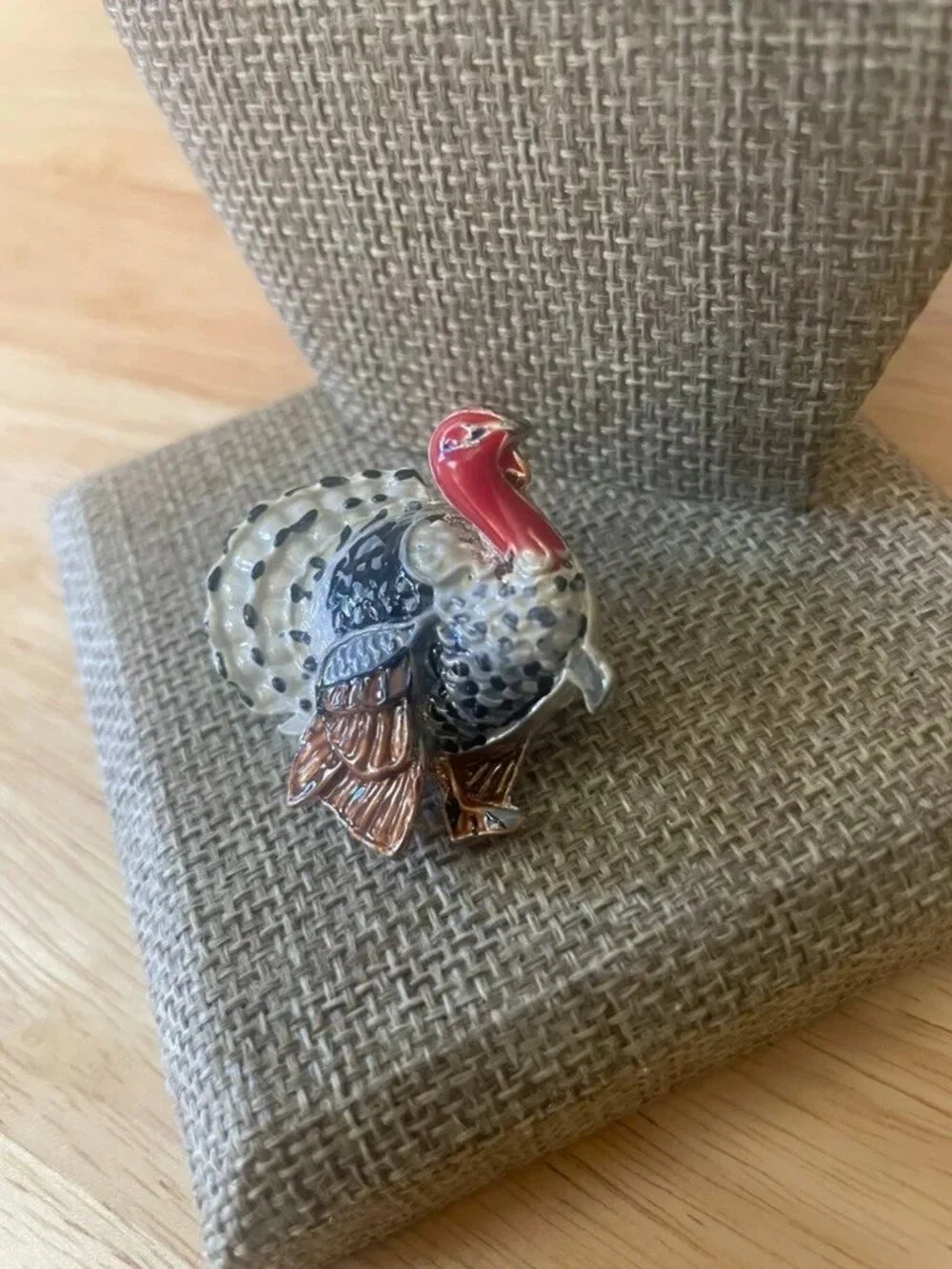 Vintage Thanksgiving Turkey Brooch Pendant Gold Tone Figural Fall Harvest Pin